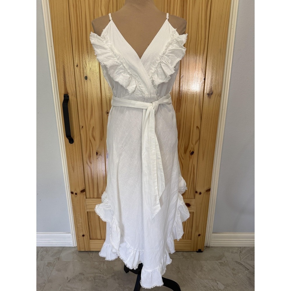 IRO Dress Womens 34‎ White Ruffle Wrap Hi Low Belted Spaghetti Strap Maxi